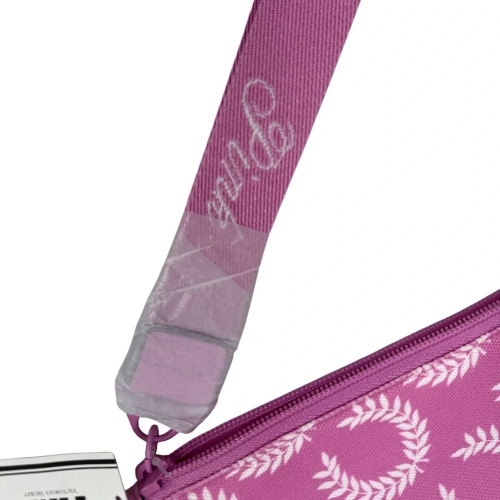 NWT VS Pink Cosmetic Pouch Bag Pink White Laurel Monogram Zipper Clutch